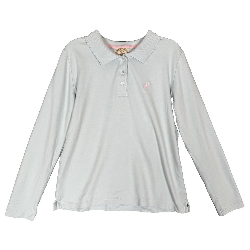 TBBC Beaufort Bonnet Co Girls 12 Long Sleeve Prim Proper Polo Pima Light Blue